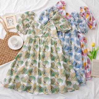 Square-neck Printed A-line Dress