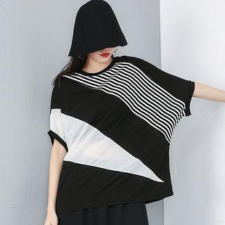 Elbow-sleeve Paneled T-shirt Black - One Size