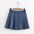 A-line Denim Pleated Mini Skirt