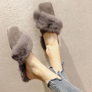 Velvet Faux Fur Band Mules