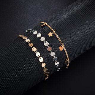 Set Of 3: Alloy Star / Disc Anklet 8161 - One Size