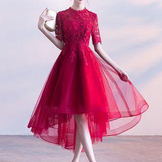 Short-sleeve Lace Evening Dress