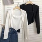 Square-neck Asymmetrical Long-sleeve T-shirt