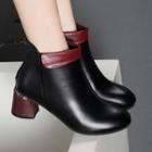 Genuine Leather Color Block Block Heel Ankle Boots