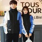 Couple Matching Stand Collar Lettering Zip Jacket/ Jogger Pants