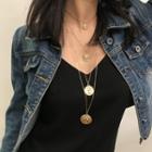 Coin Pendant Layered Necklace 2103 - Gold - One Size