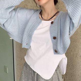 Cropped Cardigan / Long-sleeve Asymmetrical T-shirt