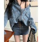 Long-sleeve Loose-fit Denim Shirt / Denim Slim-fit Skort