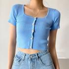 Short-sleeve Button-up Square-neck Crop Top