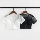 Mesh Panel See-through Short-sleeve Crop Top