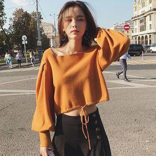 Square-neck Lantern-sleeve Knit Top