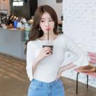 Elbow-sleeve Bell-cuff Knit Top