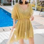 Set: Swim Top + Bottom + Short-sleeve Cover-up