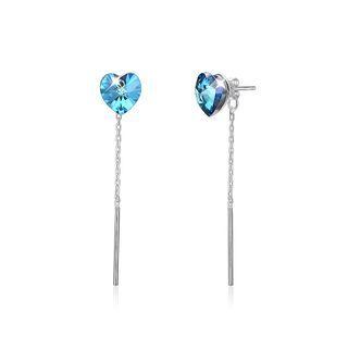 925 Sterling Silver Elegant Fashion Simple Sparkling Heart Shape Earrings With Blue Austrian Element Crystal Silver - One Size