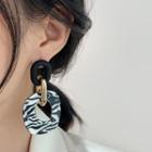 Zebra Print Geometric Drop Earring 1 Pair - Gold & Zebra - Black & White - One Size