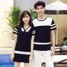 Couple Matching Striped Short-sleeve T-shirt / Striped Short-sleeve T-shirt Dress