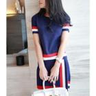 Short-sleeve Color Block Knit Dress