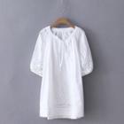Lace-up Short-sleeve Dress White - One Size