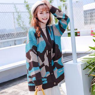 V-neck Camo Print Cardigan