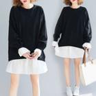 Plain Panel Long-sleeve Skirt Black & White - L