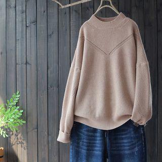 Perforated Mock Neck Sweater