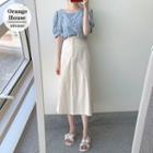 Short-sleeve Floral Print Blouse / Midi A-line Skirt