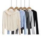 Long-sleeve Plain Half-button Cropped Hooded Top