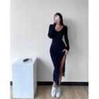 Long Sleeve Side-slit Maxi Bodycon Dress