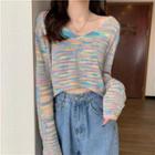 Long-sleeve Multicolored Cropped Knit Top