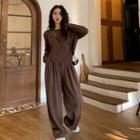 Set: Asymmetrical Cropped Sweatshirt + Wide Leg Pants