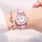 Set: Cartoon Print Rainbow Strap Watch + Moon & Star Bracelet