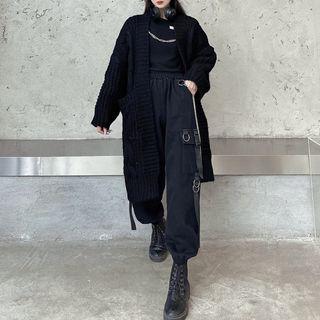 Long-sleeve Chained Cold-shouldered Top / Cargo Harem Pants / Cardigan / Set