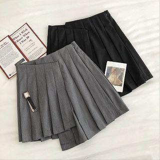 Asymmetric Plain High-waist Pleated Cargo A-line Skirt