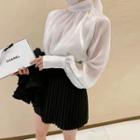 Mutton-sleeve Tie-back Sheer Top
