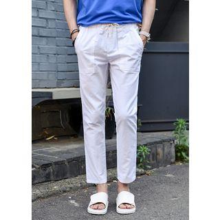 Drawstring-waist Linen Straight-cut Pants