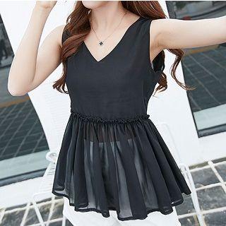 Sleeveless Shirred Empire Chiffon Top Black - One Size