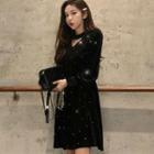 Long-sleeve Cutout Velvet A-line Dress