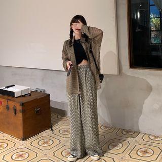Plaid Shirt / Patterned Wide Leg Pants