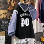 Mock Two Piece Color Block Letter Print Hoodie