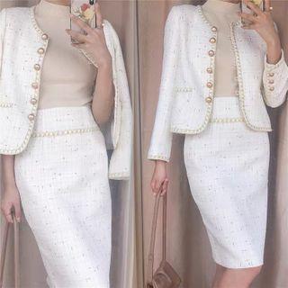 Knit Top / Tweed Jacket / Tweed Pencil Skirt / Set
