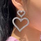Rhinestone-heart Dangle Earring Silver - One Size