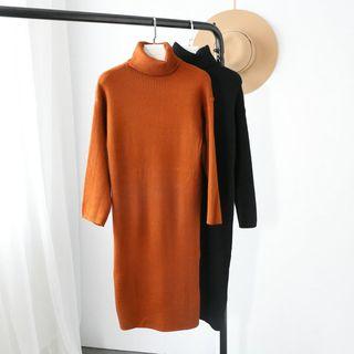 Long-sleeve Turtleneck Midi Knit Dress