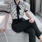 Set: Short-sleeve Print Top + Dress Pants
