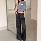 Short-sleeve Double-breasted Shirt / Wide Leg Pants / Set