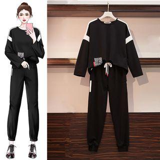 Set: Long-sleeve Color Block Letter T-shirt + Sweatpants