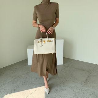 Turtleneck A-line Long Dress