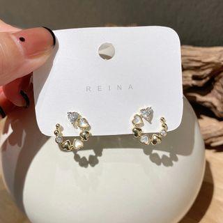 Rhinestone Hoop Earring 1 Pair - S925 Silver Stud - Gold - One Size