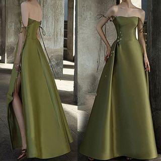 Tie-strap Slit A-line Evening Gown