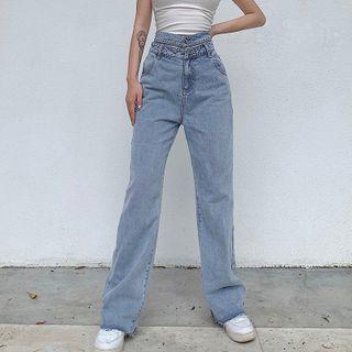 High Waist Cut-out Straight Leg Jeans