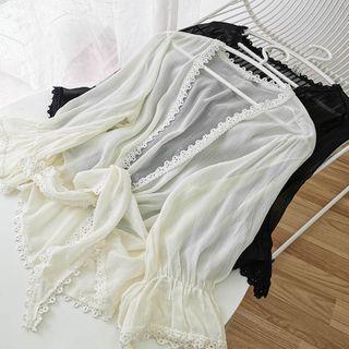 Tie-front Lace Trim Sheer Light Jacket
